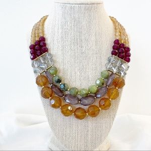 Multi strand 3 row beaded layered colorful necklace
